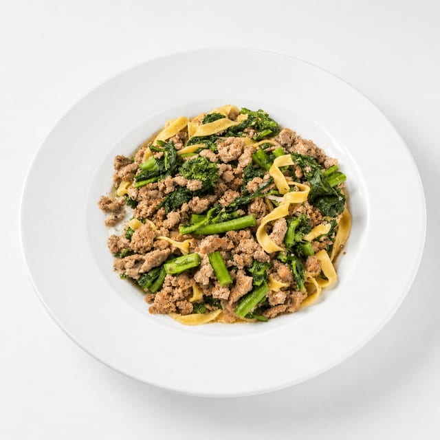 Broccoli Rabe, Garlic, & Sausage Over Penne Pasta Tray.